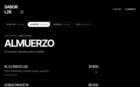 Carta por horario de Sabor L28