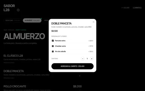 Personalización de un pedido en Sabor L28