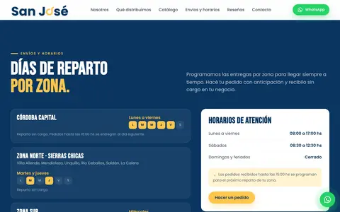 Zonas y días de reparto de San José Gastronómicos